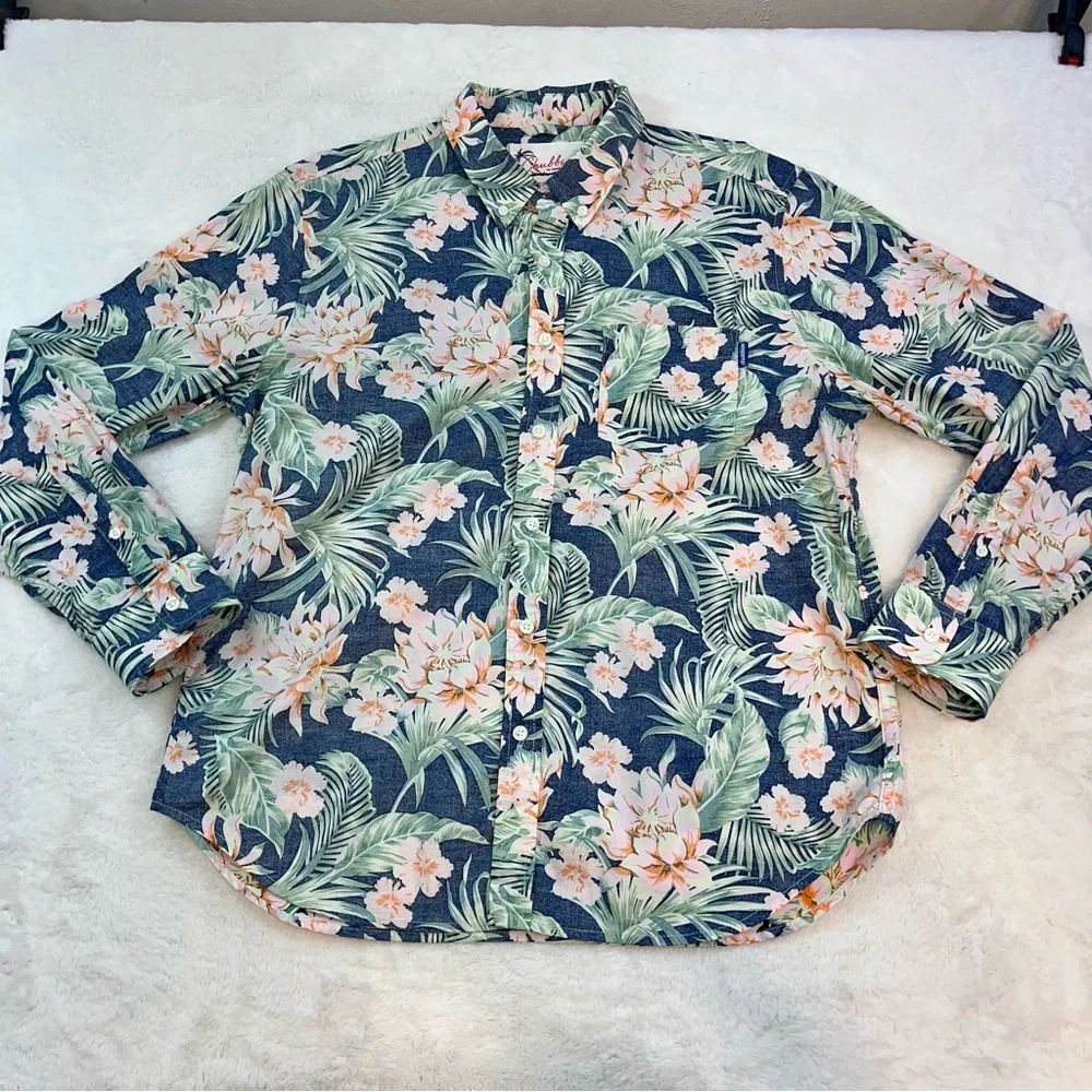 Chubbies The Weekend Shirt Green Pink Blue Hawaiian Button Down Mens Sz‎ Lg